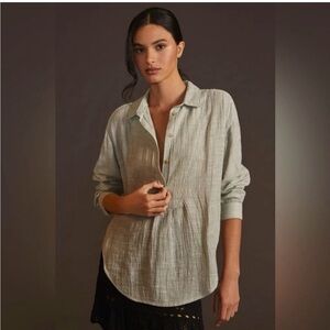 🤍 Anthropologie Striped Gauze Popover Tunic | High-Low | L
